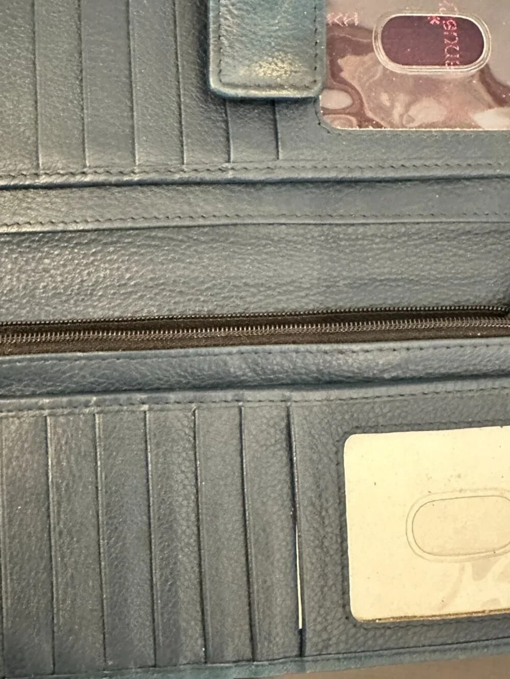 ANUSHKA Aqua Blue Leather Hand-Painted Butterfly & Floral Organizer Wallet